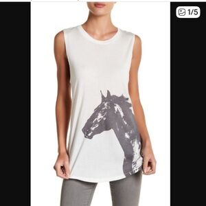 Haute Hippie Ivory Tank with Black Horse Graphic